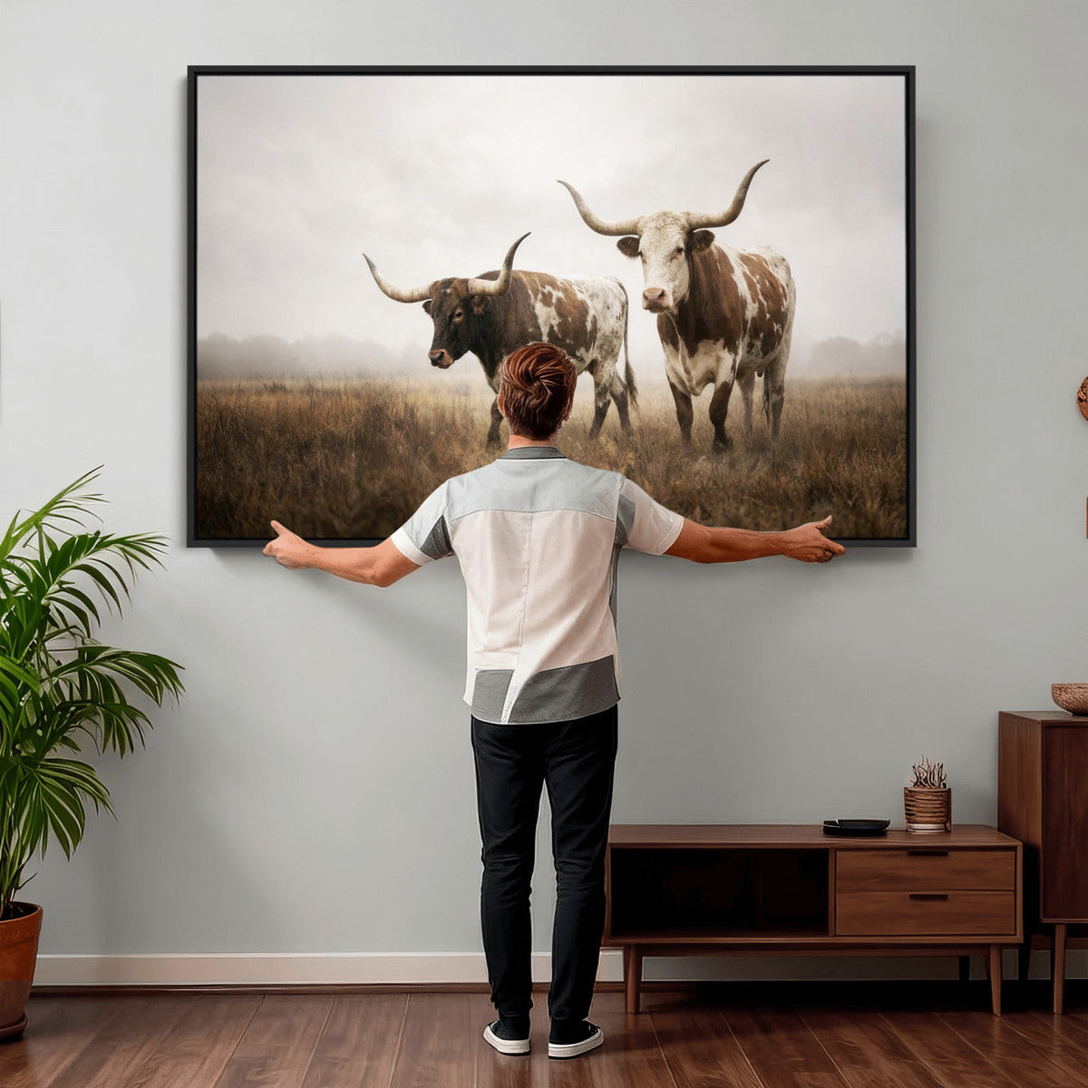 Texas Longhorn Canvas Wall Art Western Bull Desert Moody