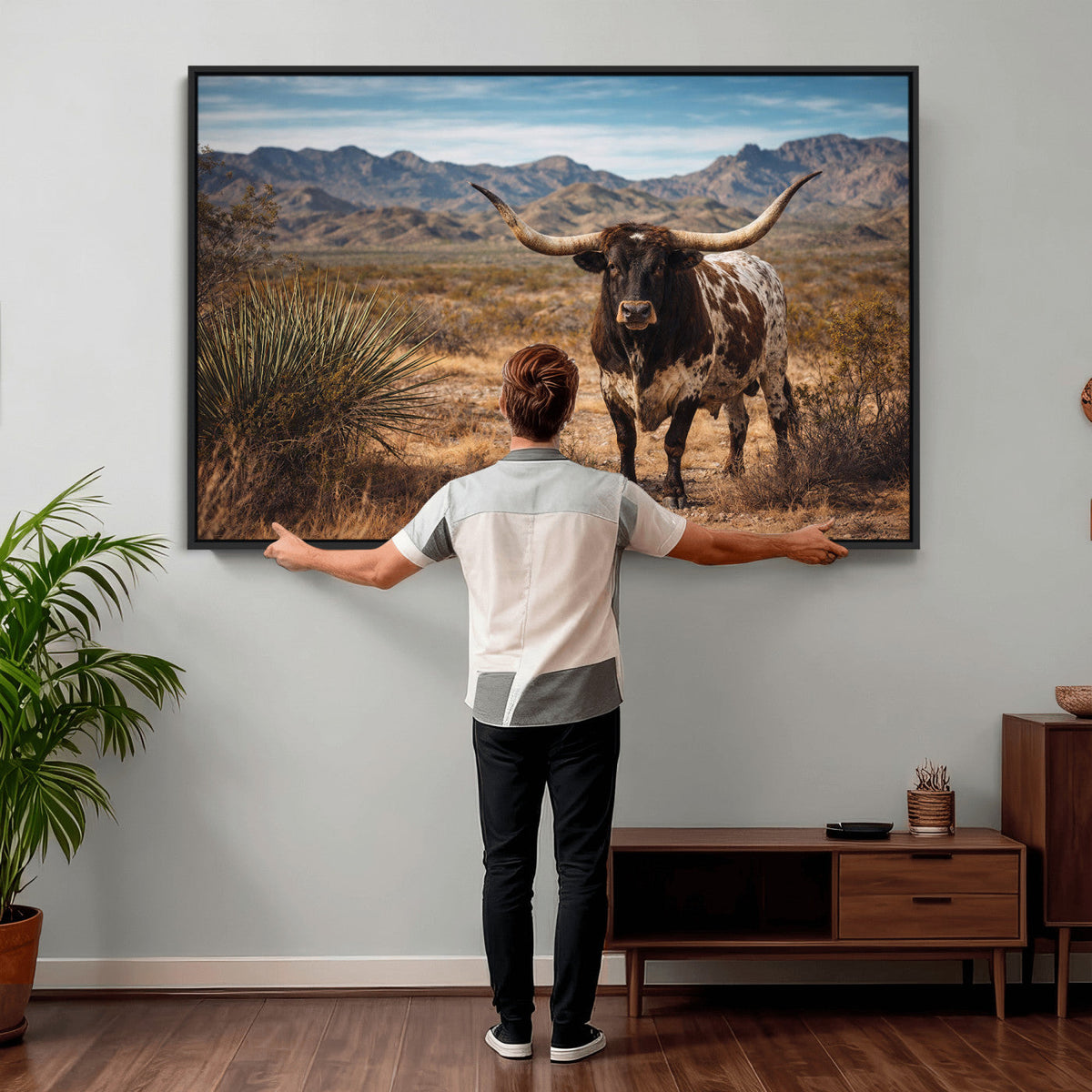 Texas Longhorn Canvas Wall Art Western Bull Desert Moody