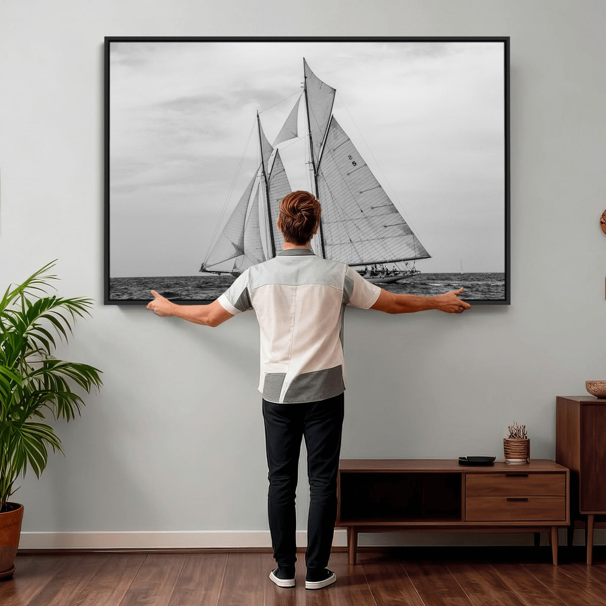 Vintage Sailboat Wall Art Canvas Print, Black and White