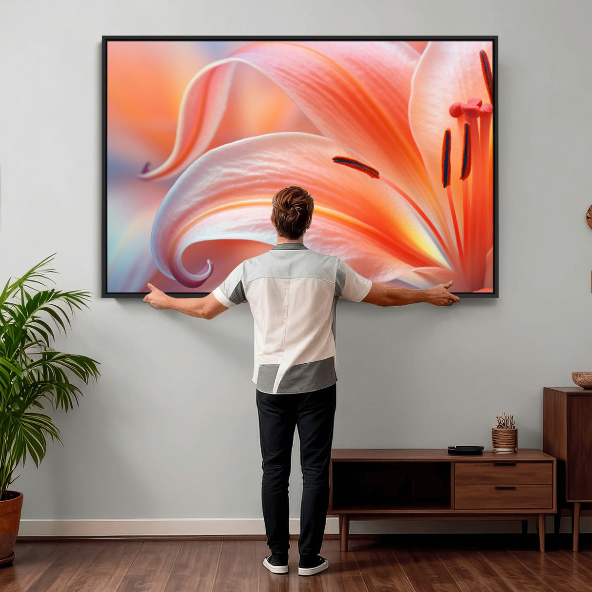 Peach Lily Canvas Wall Art, Coral Pink Flower Macro Photo Print, Botanical Bedroom Decor, Soft Floral Photography, Living Room Wall Art