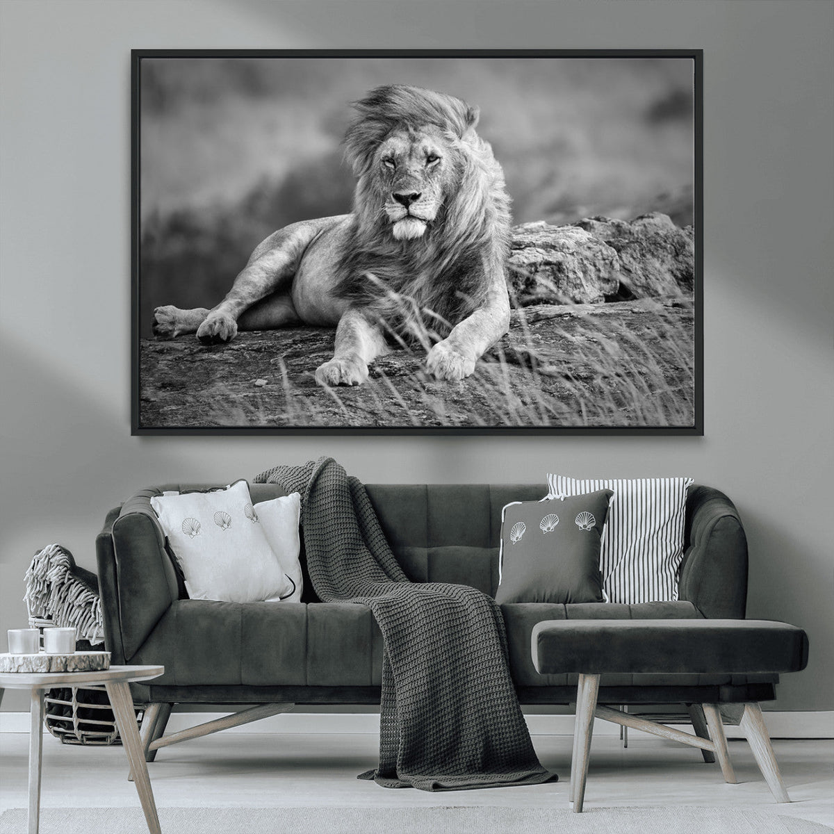 King Forest Lion Wall Art Canvas Print – Framed Majestic