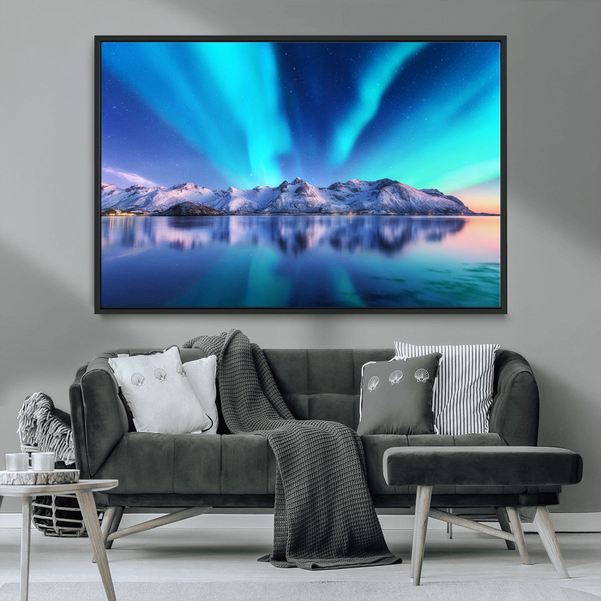 Northern Lights above Mountain Wall Art, Northern Lights