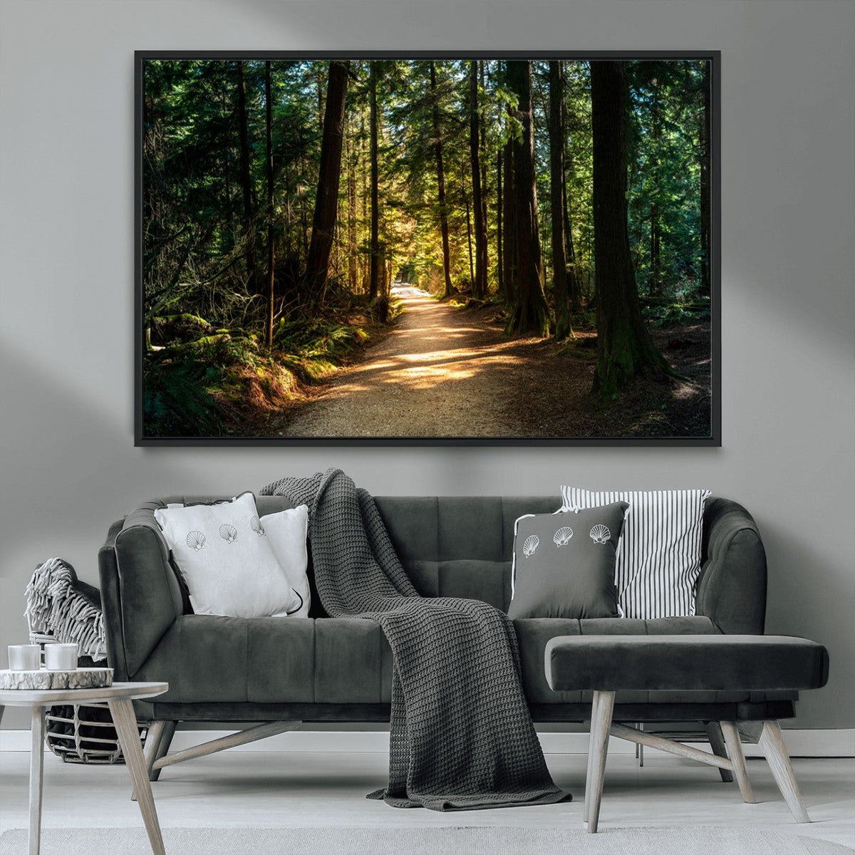 Sunlit Forest Pathway Canvas Print | 3 Panel Large Nature