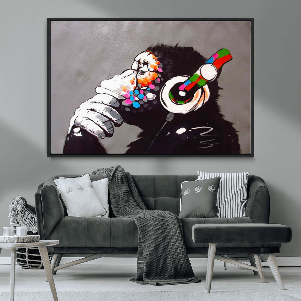 Dj Monkey Listening to Music Wall Art Print | Banksy Monkey