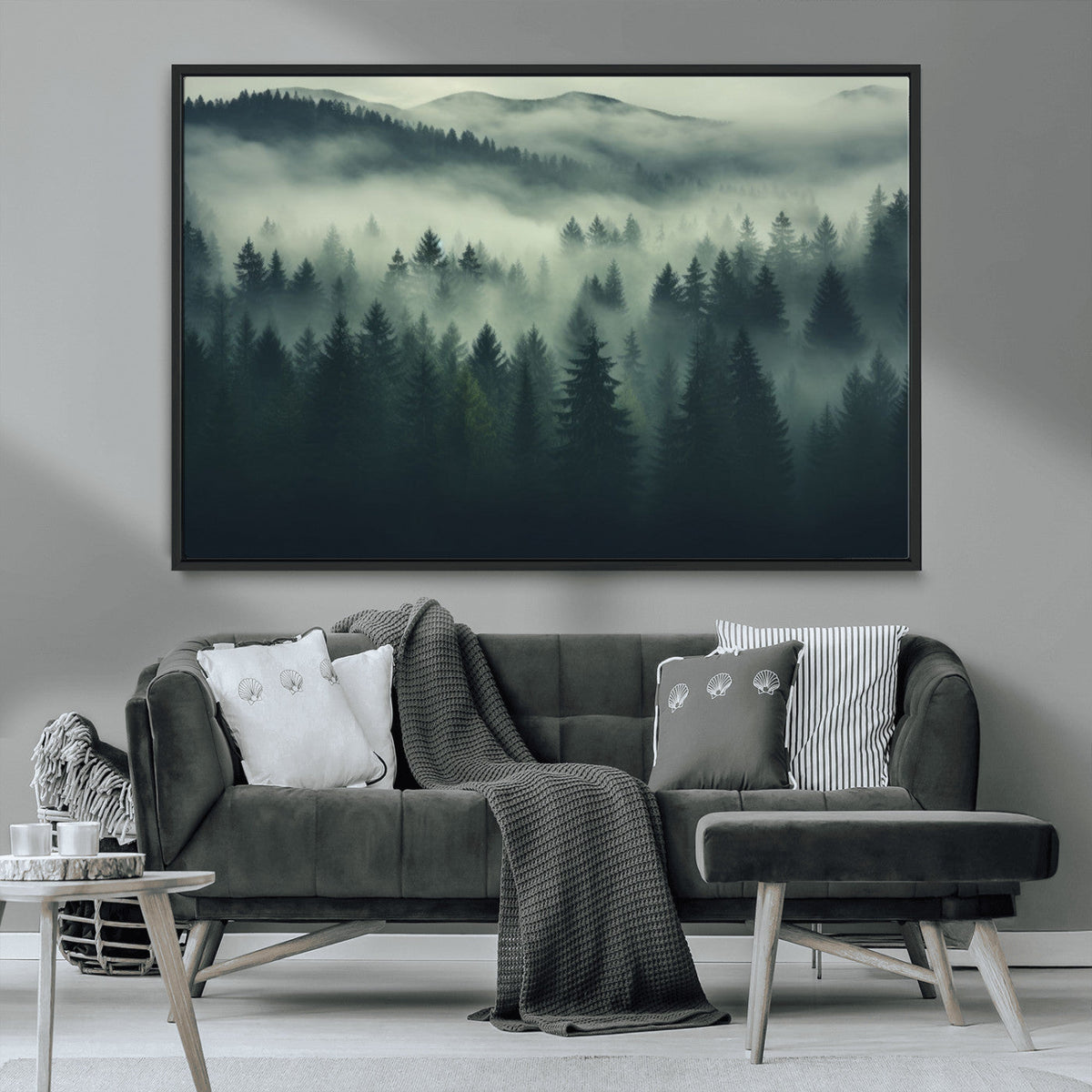 Misty Forest Wall Art Premium Canvas Print a Foggy and