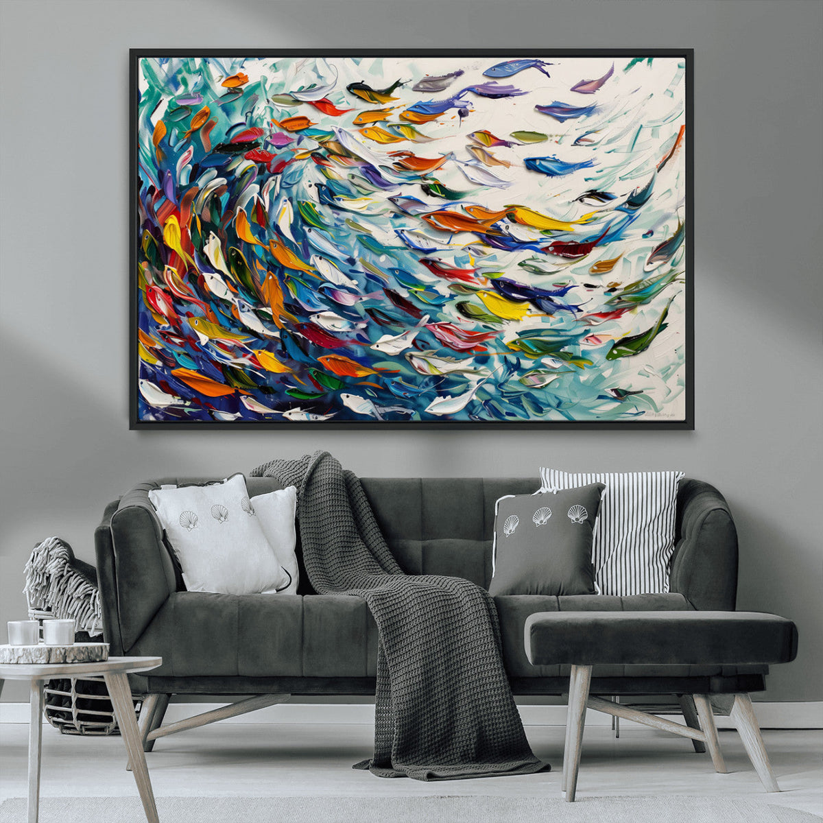 Modern Abstract Fish Shoal Wall Art Canvas Print, Colorful