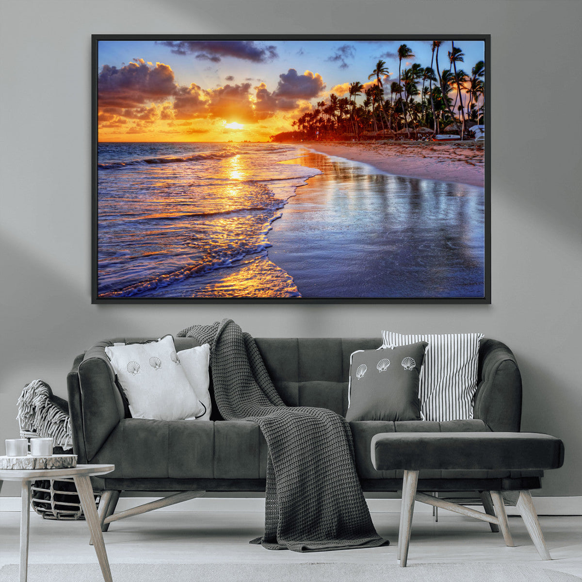 Serene Beach Sunset Wall Art Canvas- Coastal Seascape Print