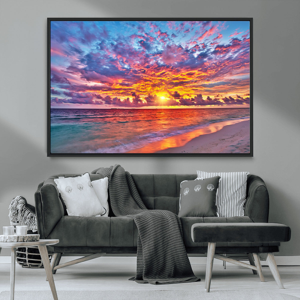 Vibrant Sunset Beach Wall Art - Ocean Sunset Canvas Print |