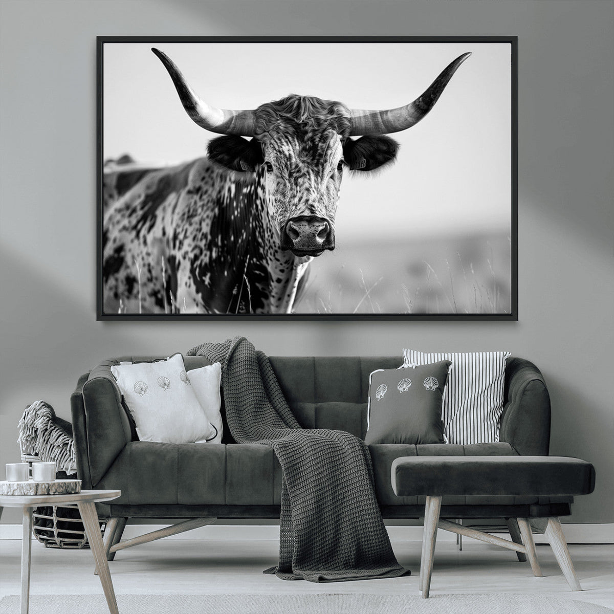 Texas Highland Cow Longhorn Canvas Print - Rustic Farmhouse