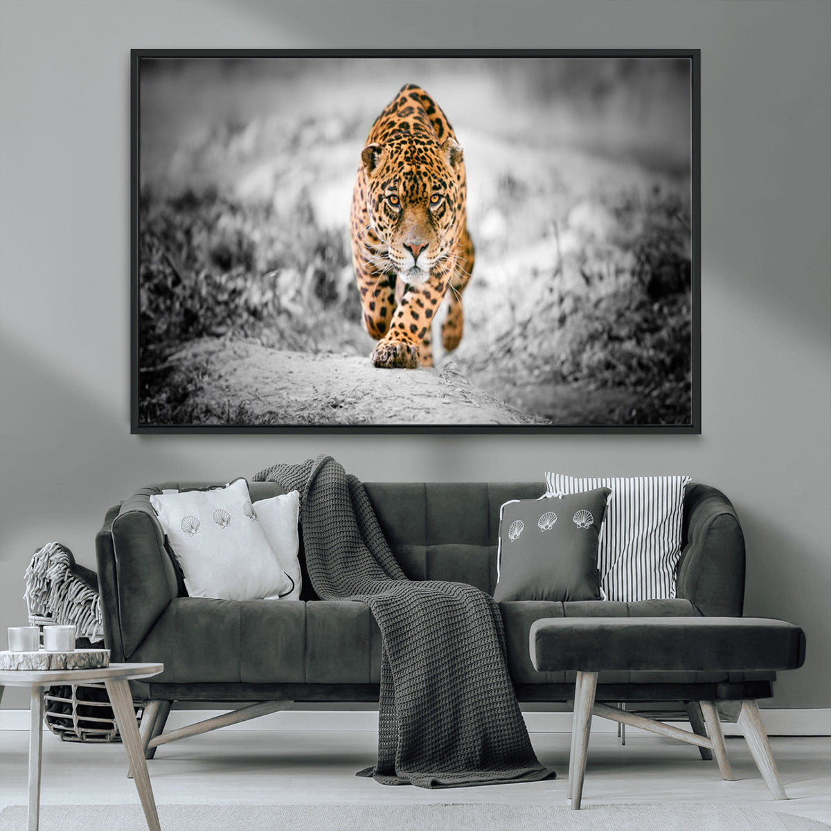 Jaguar Wall Art Canvas Print - Majestic Big Cat in Focused