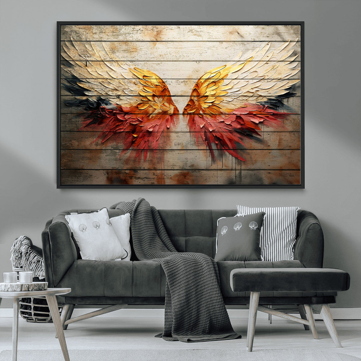 Abstract Angel Wings Canvas Wall Art – Framed and Ready to