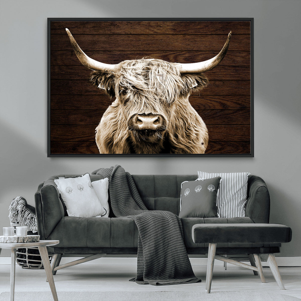 Highland Cow Wall Art Canvas Print, Rustic Farmhouse Decor,