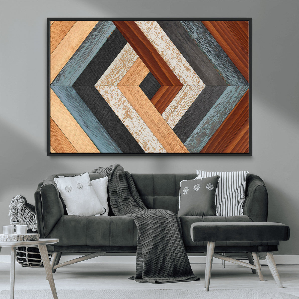 Geometric Wood Art Wall Decor Canvas Print, Rustic Wooden