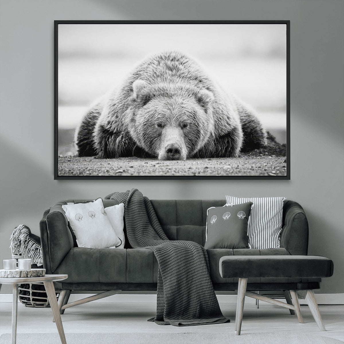Resting Grizzly Bear Wall Art Canvas Print – Majestic Lazy