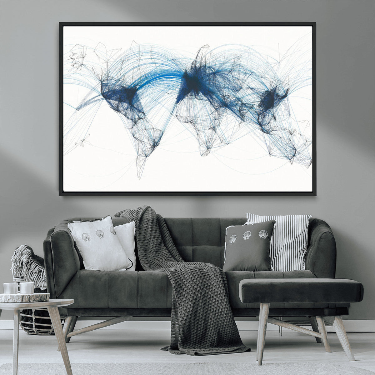 Flight Route Map Wall Art Canvas Print, Abstract Air Traffic
