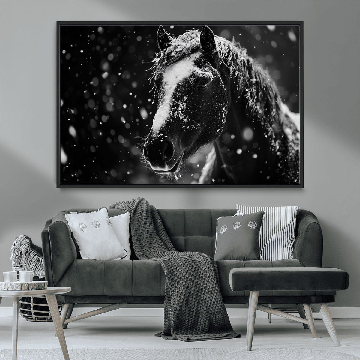 Winter Horse Wall Art | Black and White Horse Print | Ready
