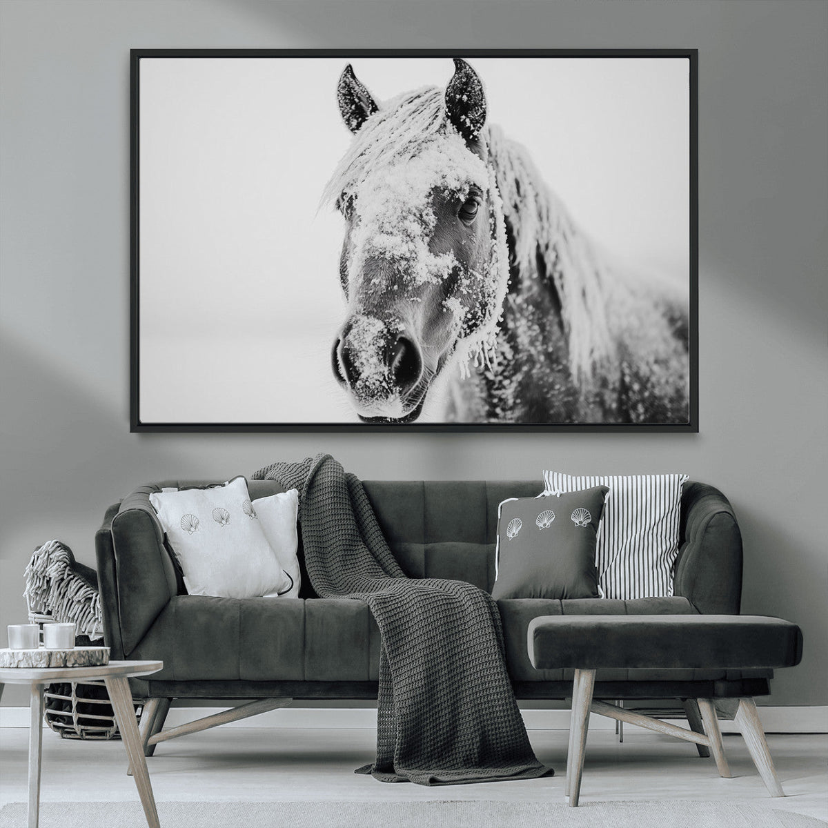 White Horse Wall Art | Ready to Hang and Framed | Winter