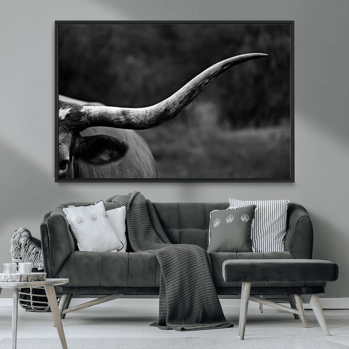 Cow Longhorn Wall Art | Black and White Print | Ready to