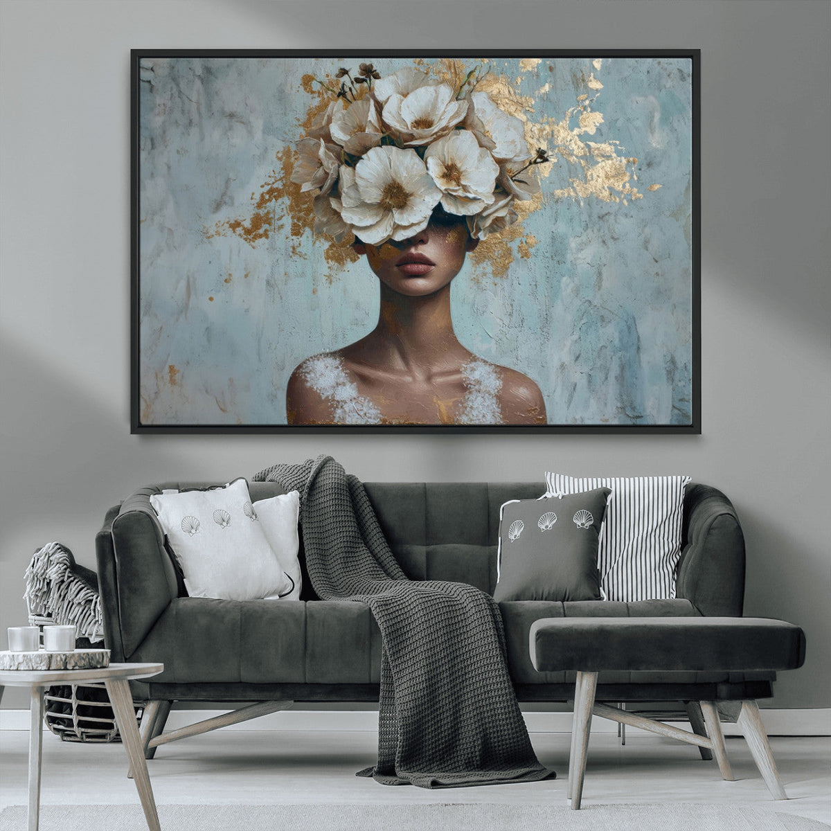 Golden Petal Wall Art - Petal Silhouette Woman Wall Art