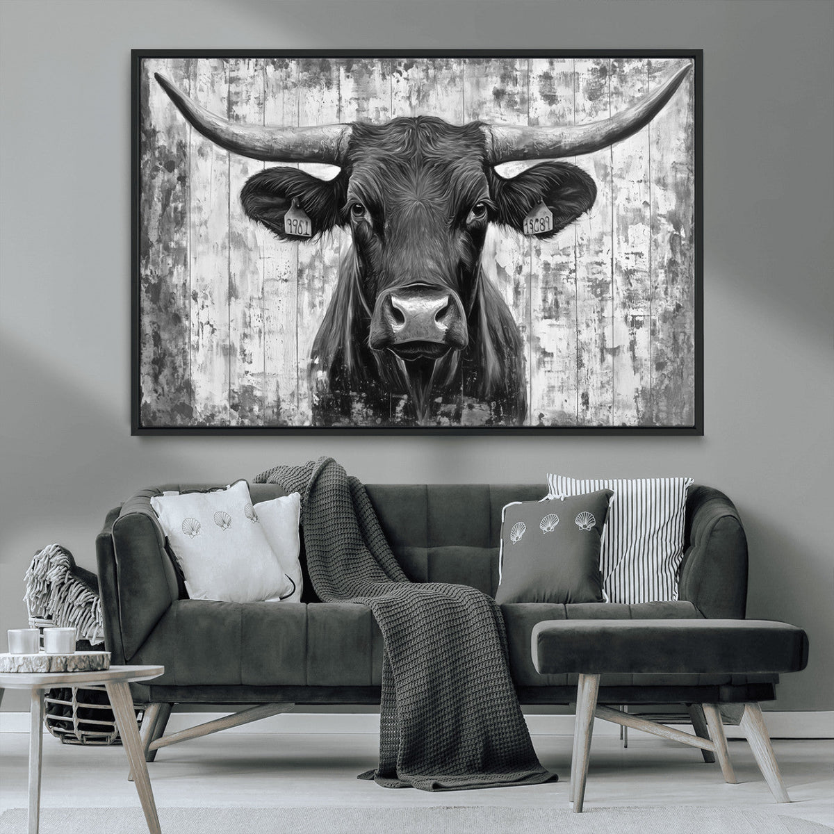 Abstract Longhorn Bull Wall Art Canvas Print - Rustic Texas