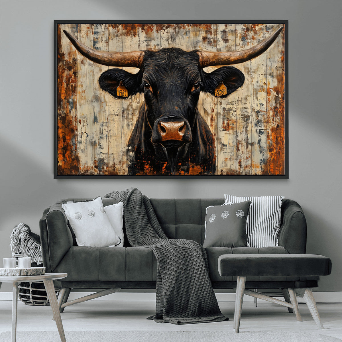Rustic Texas Artwork Wall Art Canvas Print - Abstract Cow