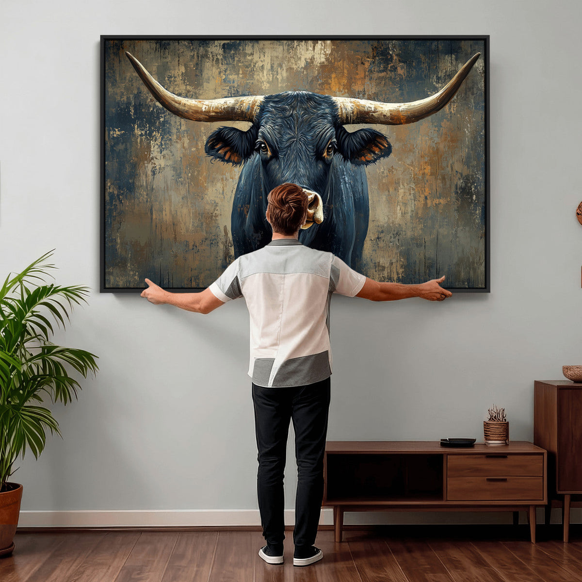 Texas Western Wall Art Canvas Print - Abstract Cow Longhorn