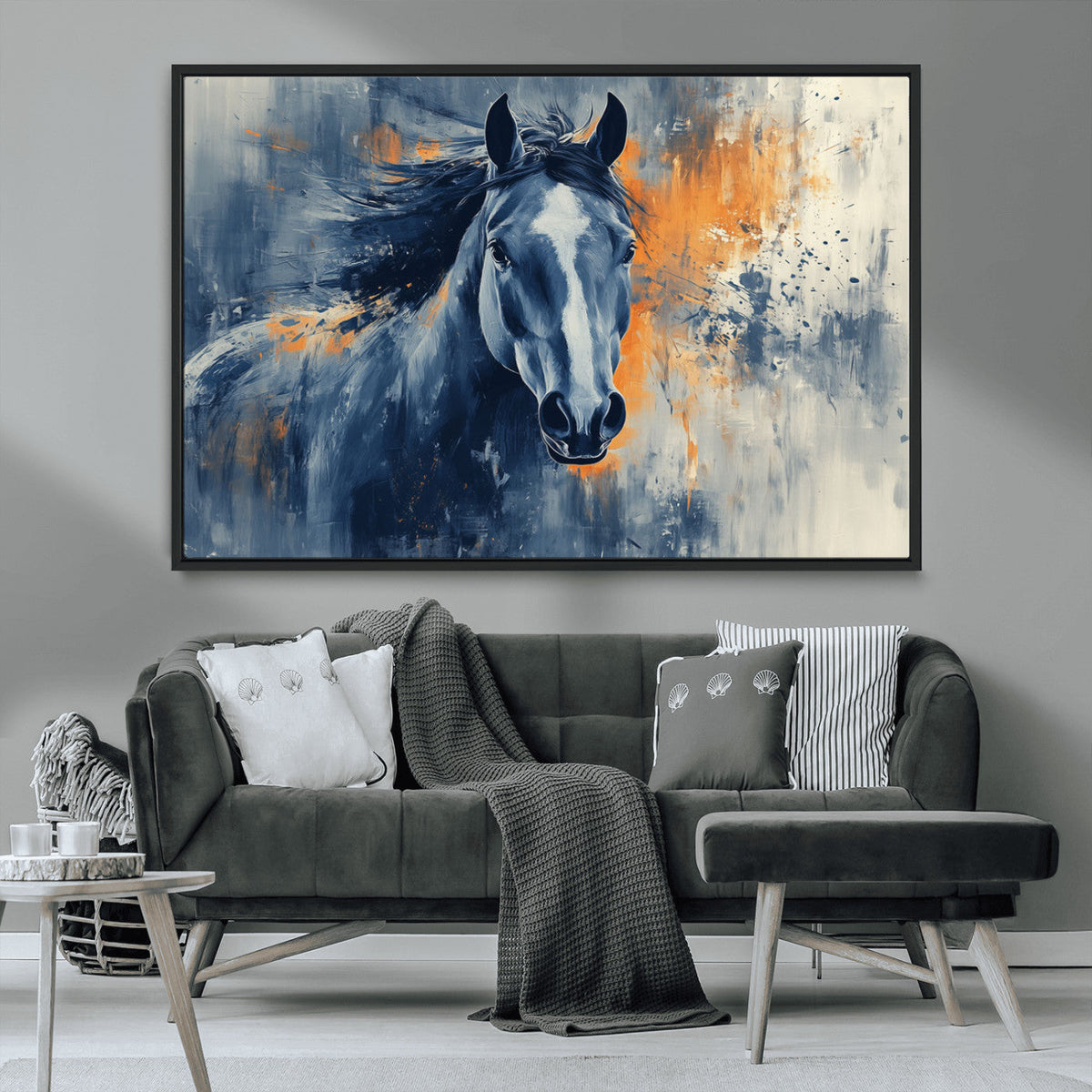 Abstract Blue Horse Wall Art Print Canvas | Horse Wall Art