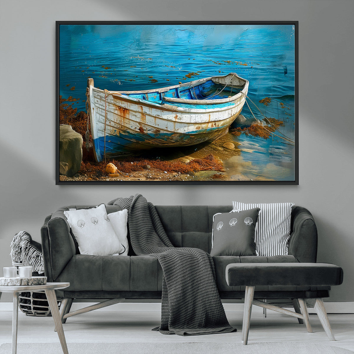 Vintage Boat on Tranquil Waters | Coastal Wall Art for