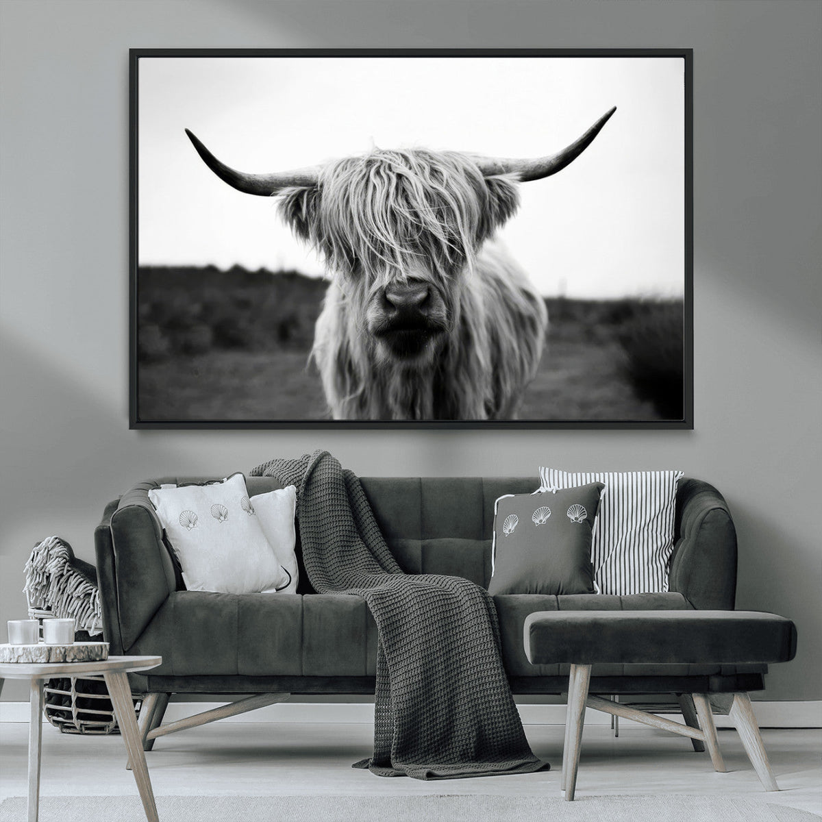 Highland Cow Wall Art | Black and White Farmhouse Decor |