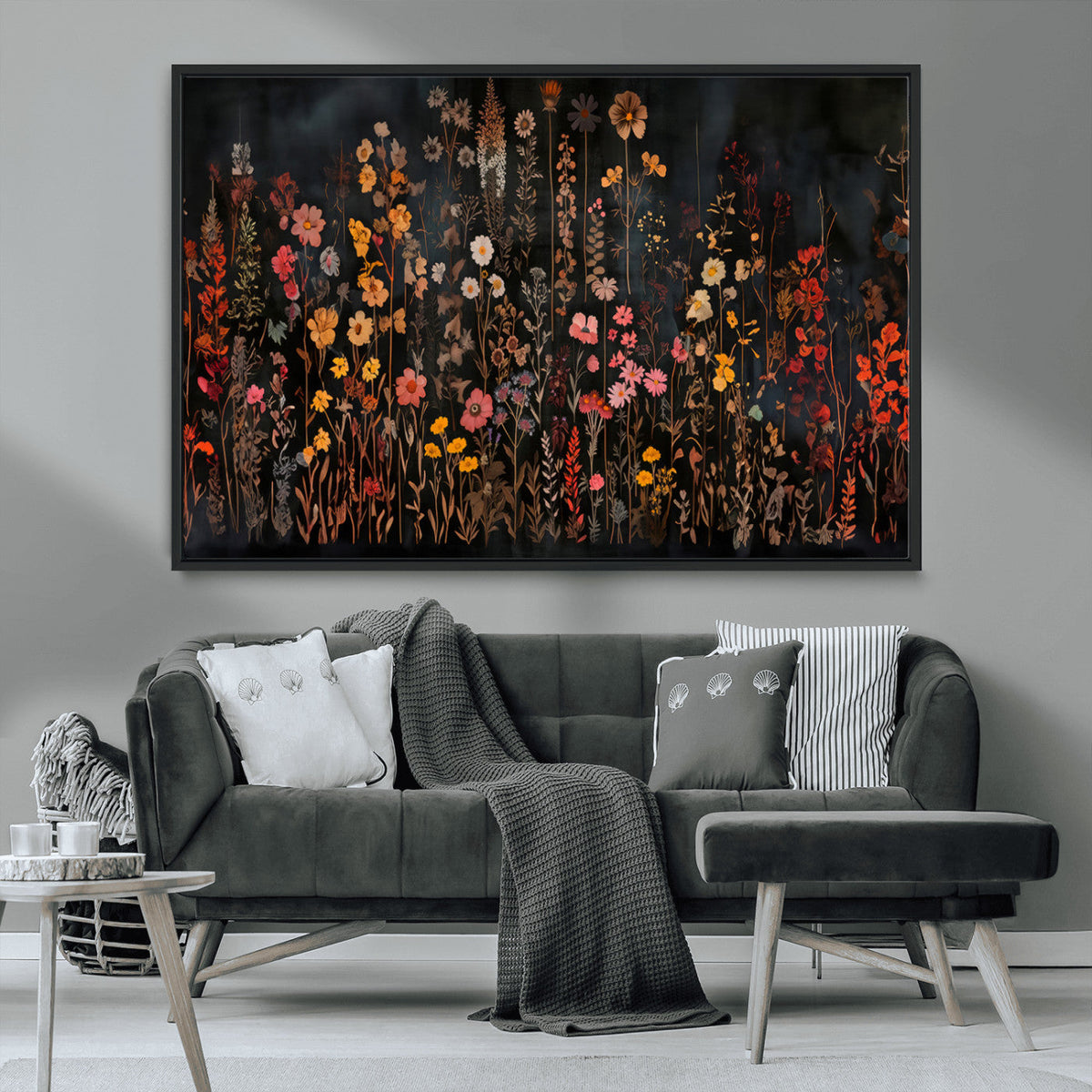 Large Floral Painting Print Illustration Flowers Canvas Wall