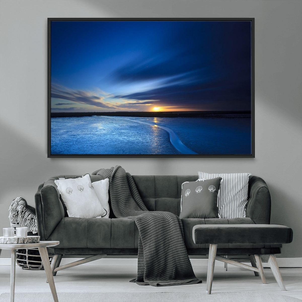 Blue Sunset Ocean Canvas Wall Art Print – Serene Coastal