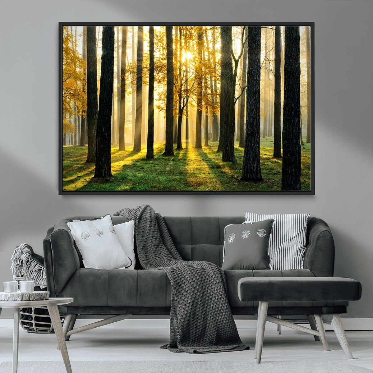 Sunlit Forest Wall Art Canvas Print – Large Framed Woodland