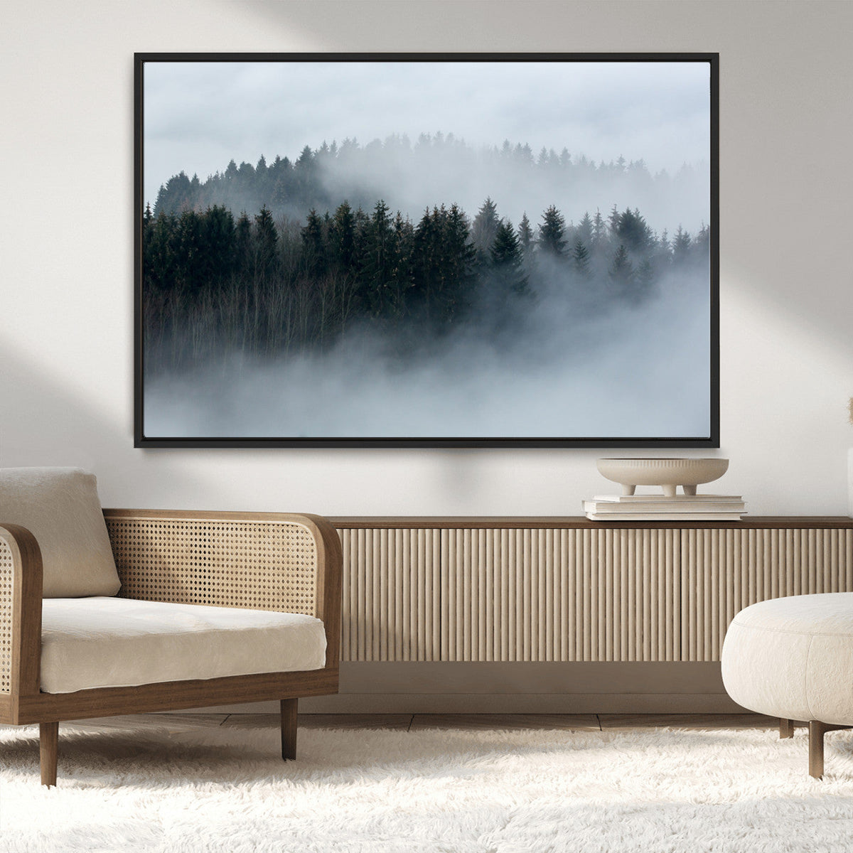 Autumn and Misty Trees in the Forest Wall Art Canvas Print,