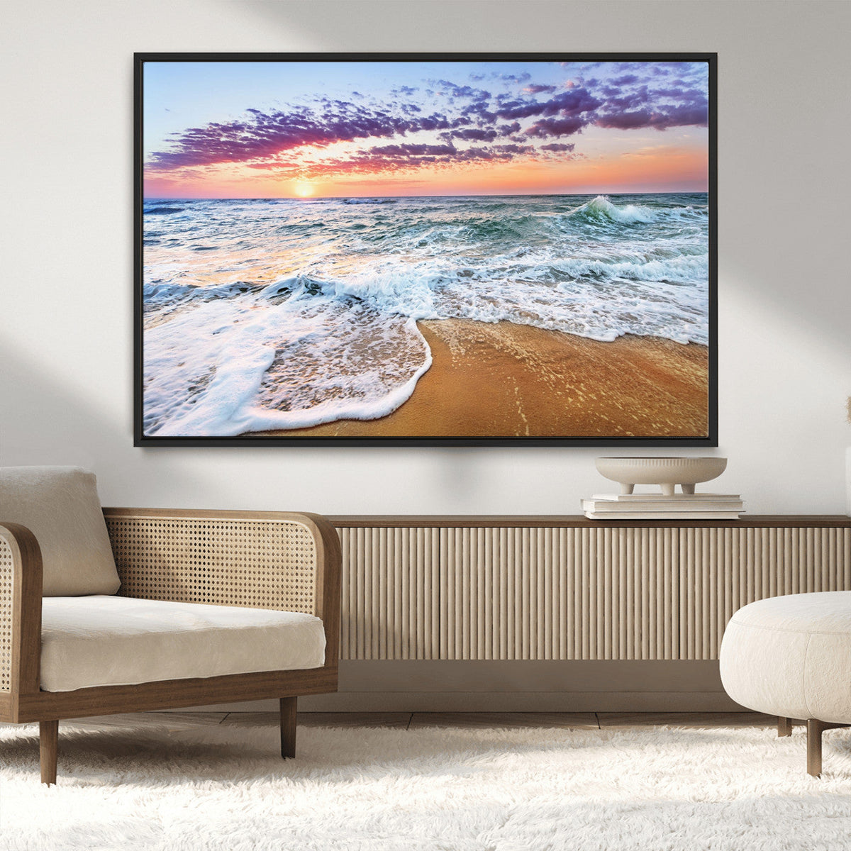 Coastal Sunset Art Beach Canvas Wall Art Print | Ocean Waves
