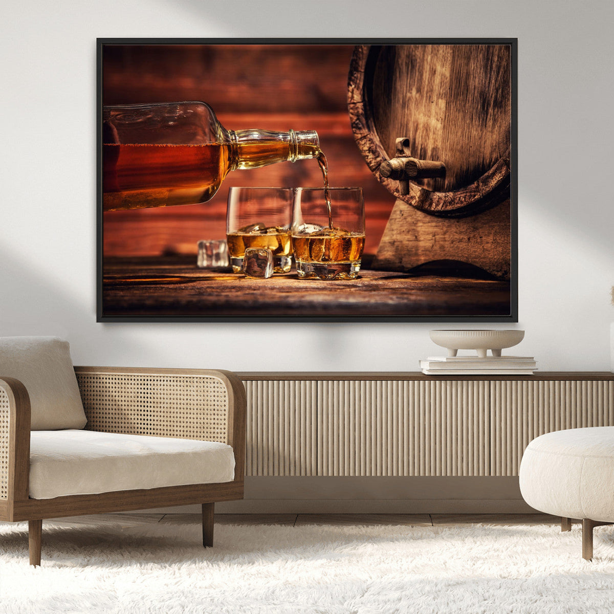 Whiskey and Cigar Canvas Wall Art | 3 Panel Bar Room Decor