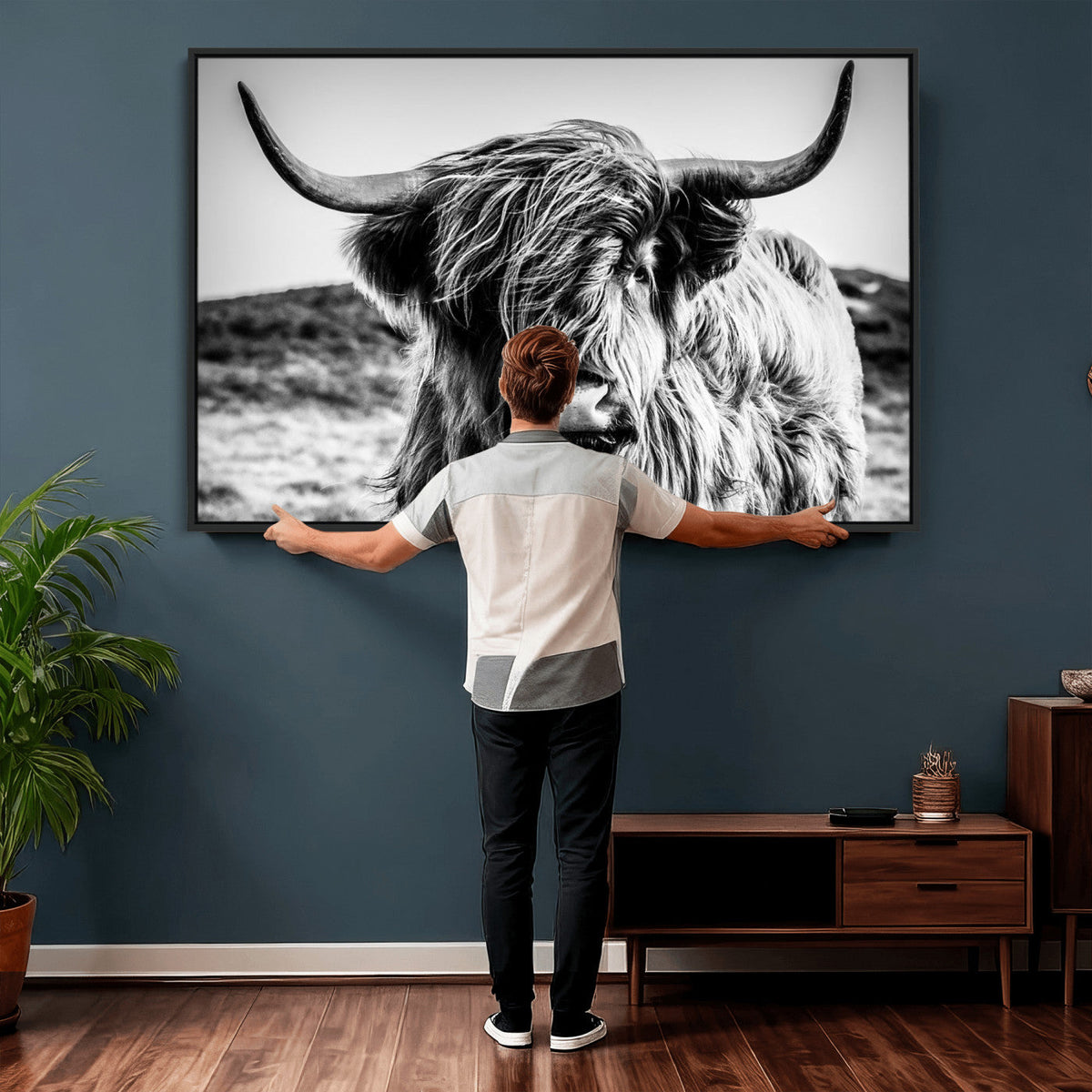 Black and White Scottish Cow Canvas Wall Art Highland Cattle