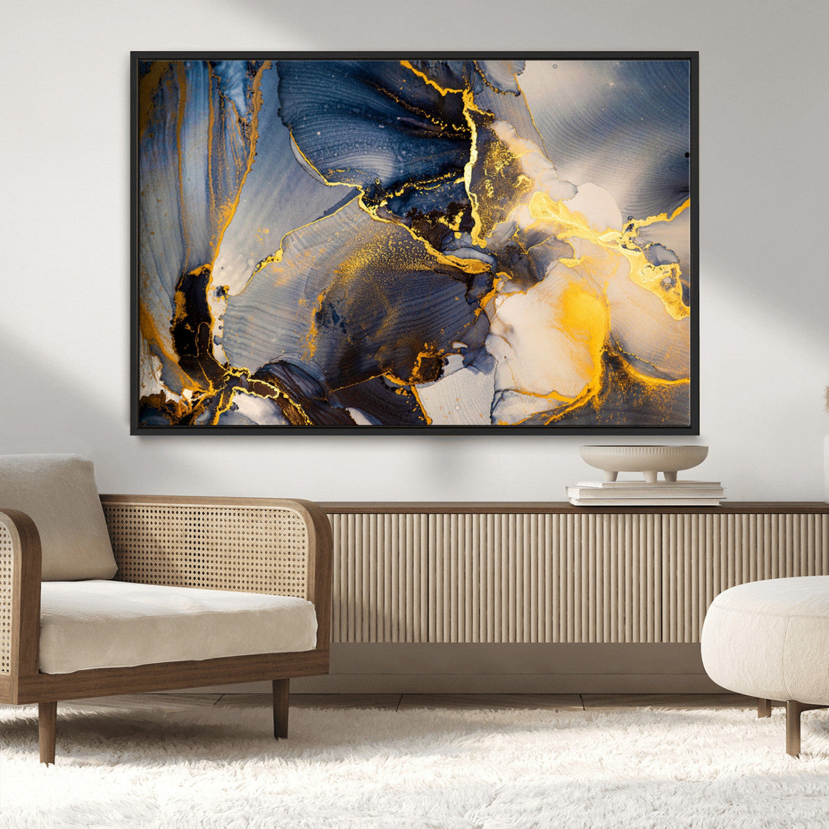 Large Abstract Wall Art Print - Gold and Blue Abstract