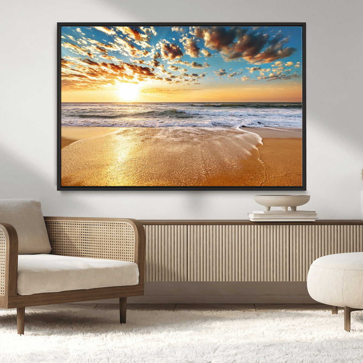 Golden Sunset Beach Print Canvas Wall Art, Giclee Canvas