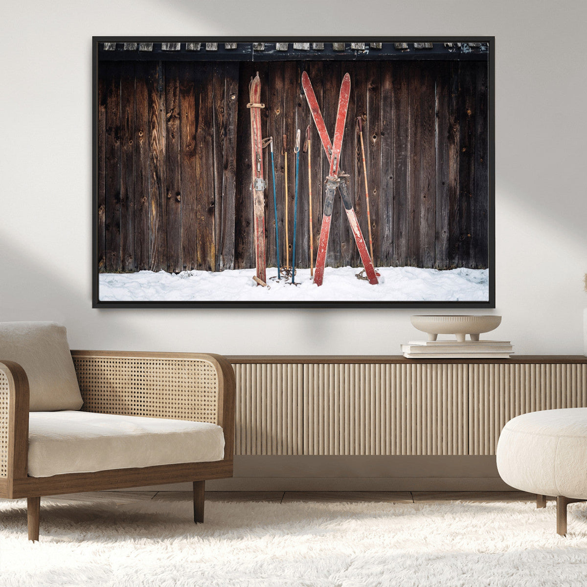 Vintage Ski Gear Canvas Print, Vintage Ski Gear Against
