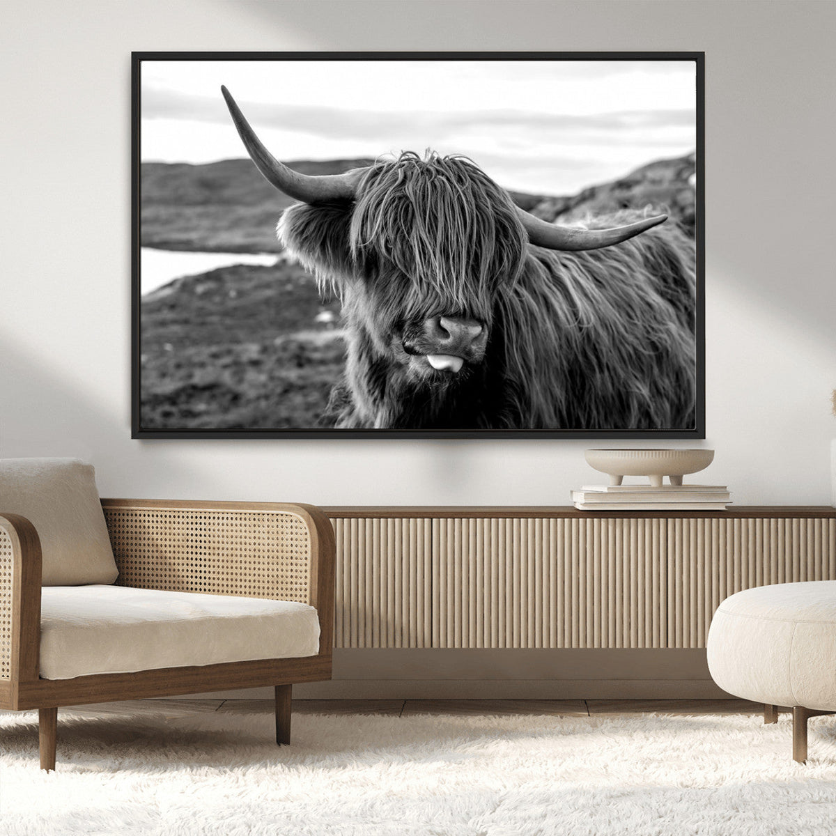 Longhorn Steer Canvas Print Wall Art, Highland Cow Canvas