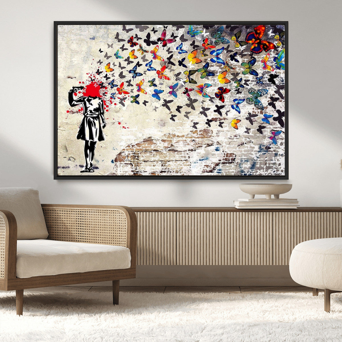 Banksy Art Butterfly Girl Explosion Canvas Art – Vibrant