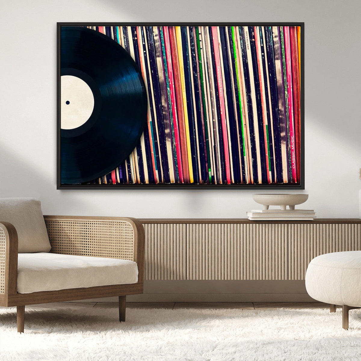 Vinyl Record and Album Collection Canvas Wall Art - Retro