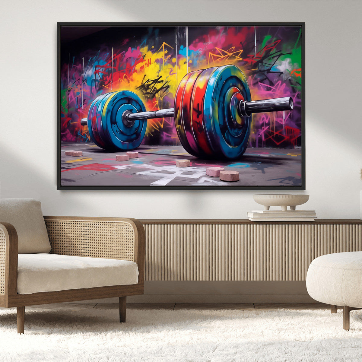 Abstract Graffiti Barbell Canvas Wall Art – Urban Fitness