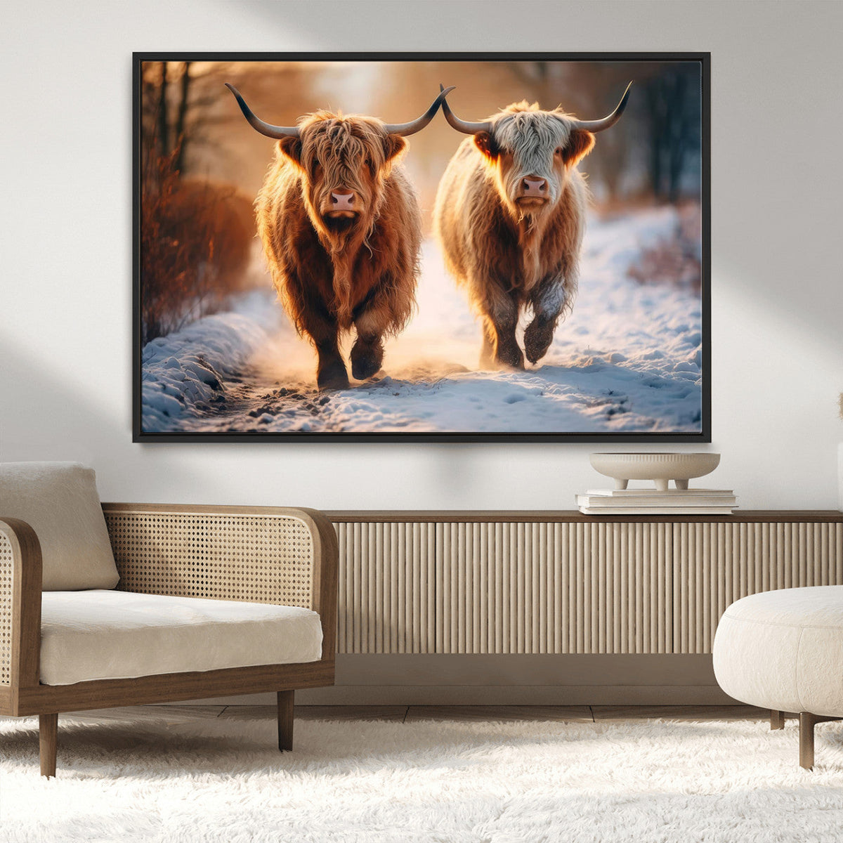 Scottish Highland Cow Horn Farm Wall Art Canvas Print