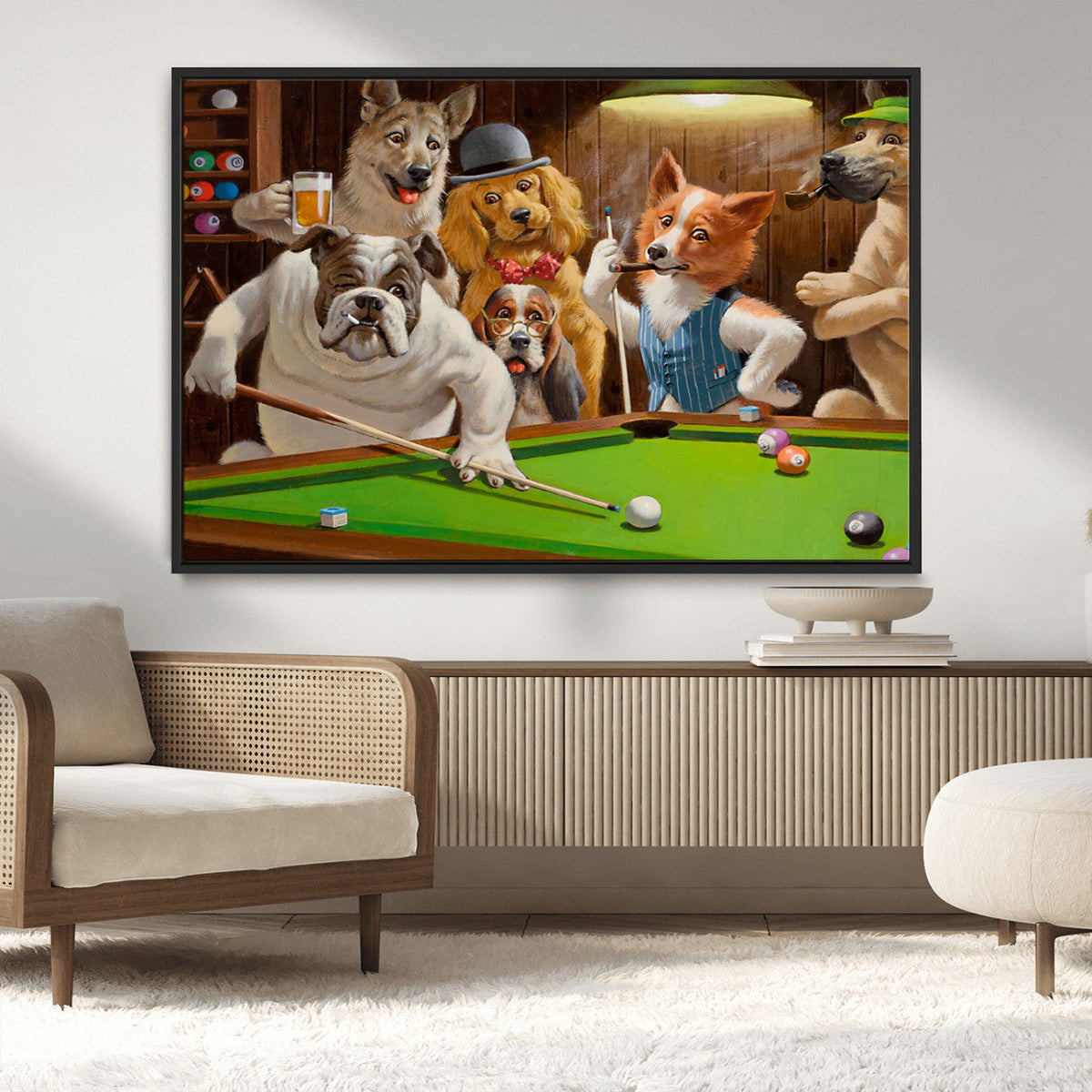 Dogs Playing Pool Canvas Wall Art Funny Gifts Dog Print
