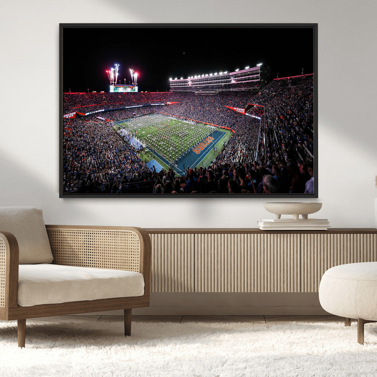 Ben Hill Griffin Stadium Night Game Triple Canvas Wall Art -