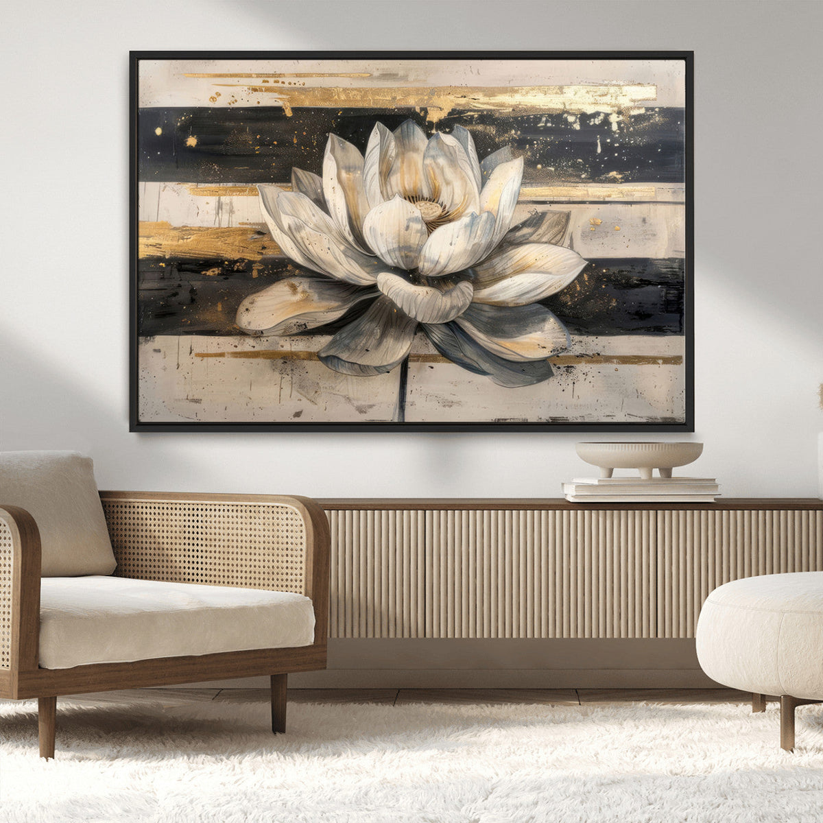 Lotus Flower Wall Art – Framed Abstract Floral Canvas