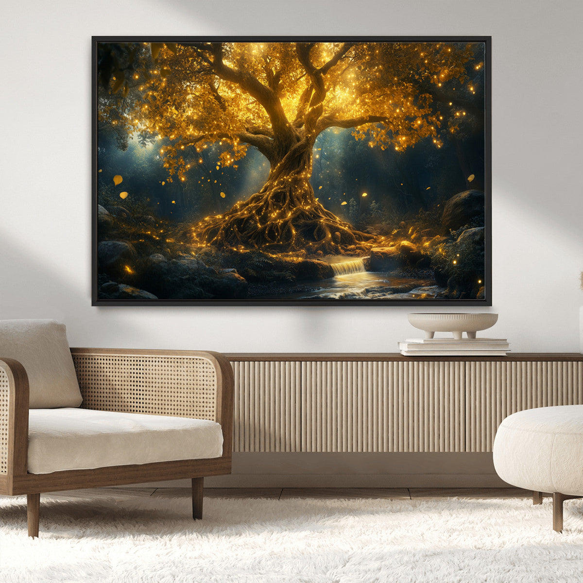 Golden Tree of Life Canvas Wall Art Print - Majestic Glowing