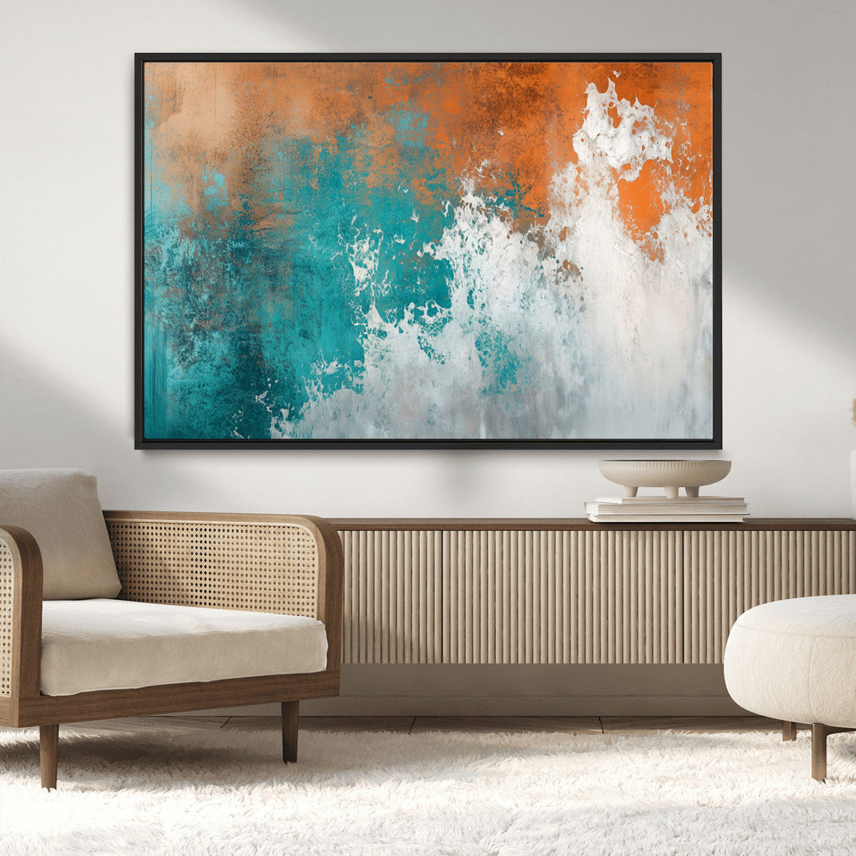 Vintage Abstract Print - Bold Teal and Orange Canvas Wall