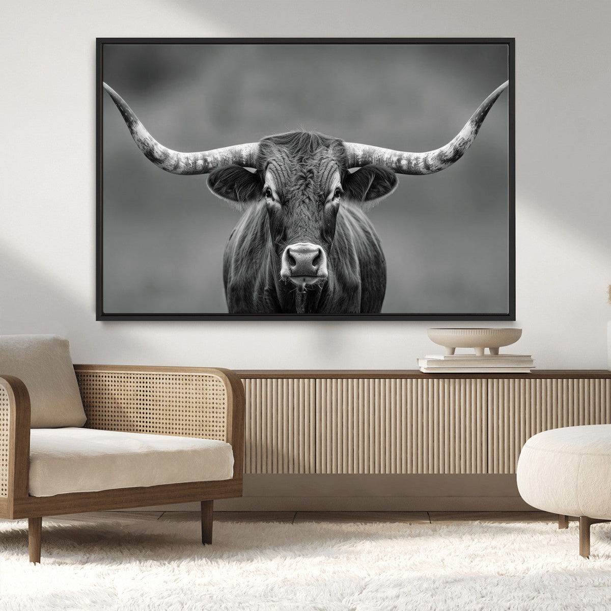 Texas Longhorn Wall Art Canvas Print – Framed Western Bull